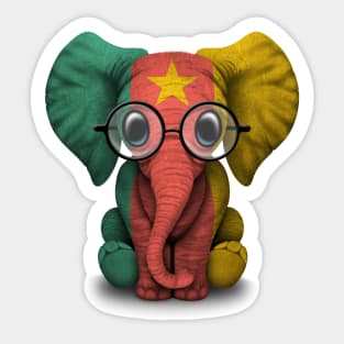 Baby Elephant with Glasses and Cameroon Flag Sticker